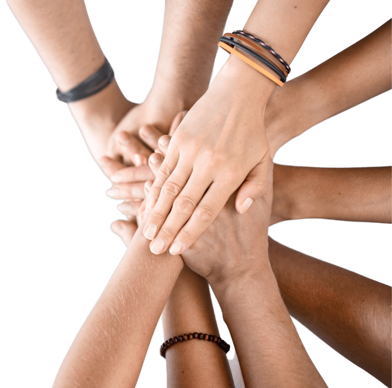 Team putting hands together in a circle